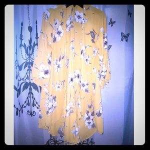 Fashion Nova Mustard Yellow Floral Print Kimono